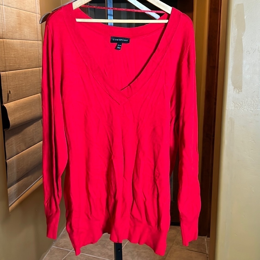 Lane Bryant Red V Neck Pullover Long Sleeve Sweater Size 26/28 4X